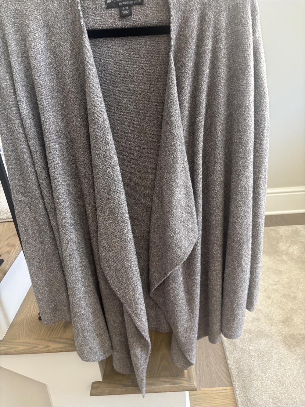 Barefoot Dreams Open-Front Draped Cardigan in Heather Gray
